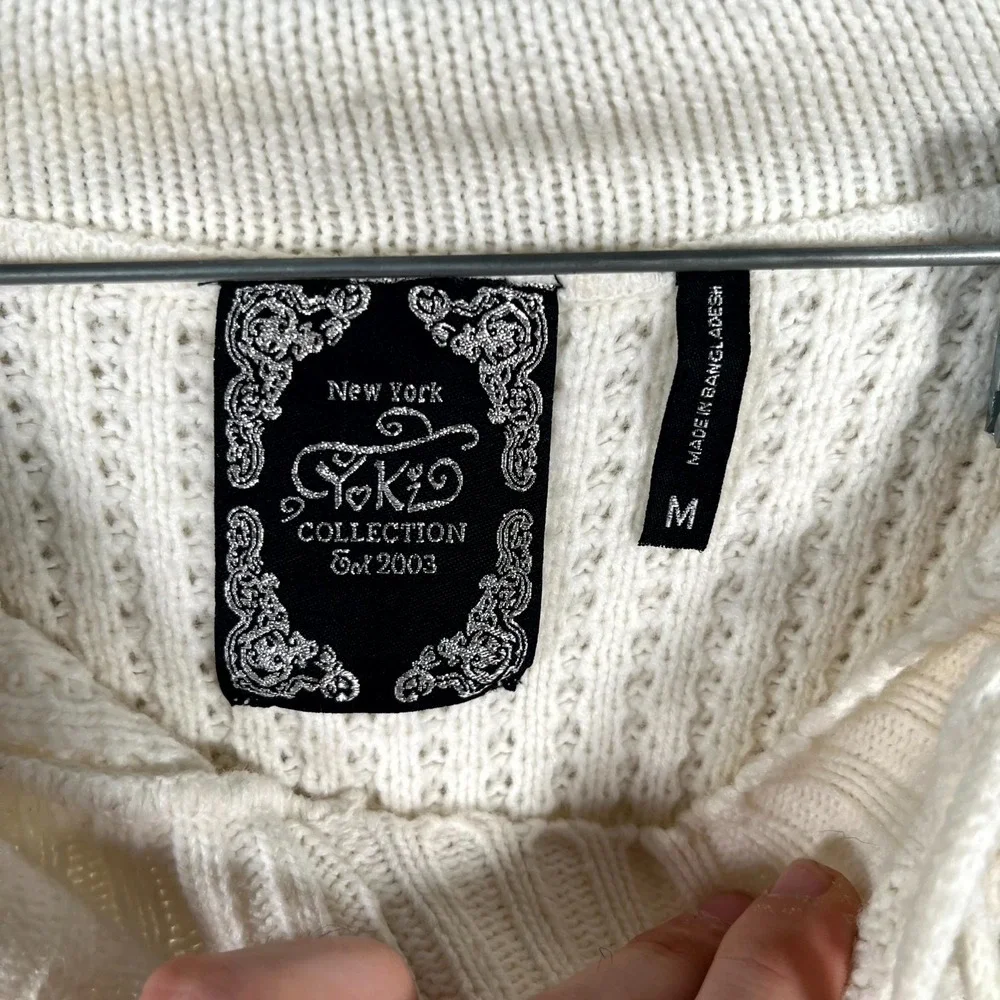 Yoki Collection Poncho Sweater Womens Medium Cream Cotton‎ Thermal Knit Winter